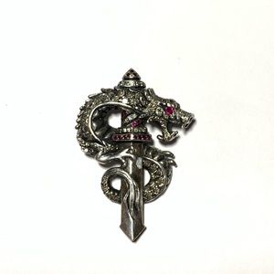 Sterling Silver Dragon w/Genuine Diamonds